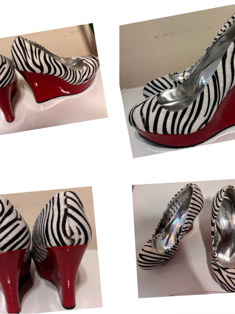 BAMBOO Zebra Print Wedges with Red Patent Platform